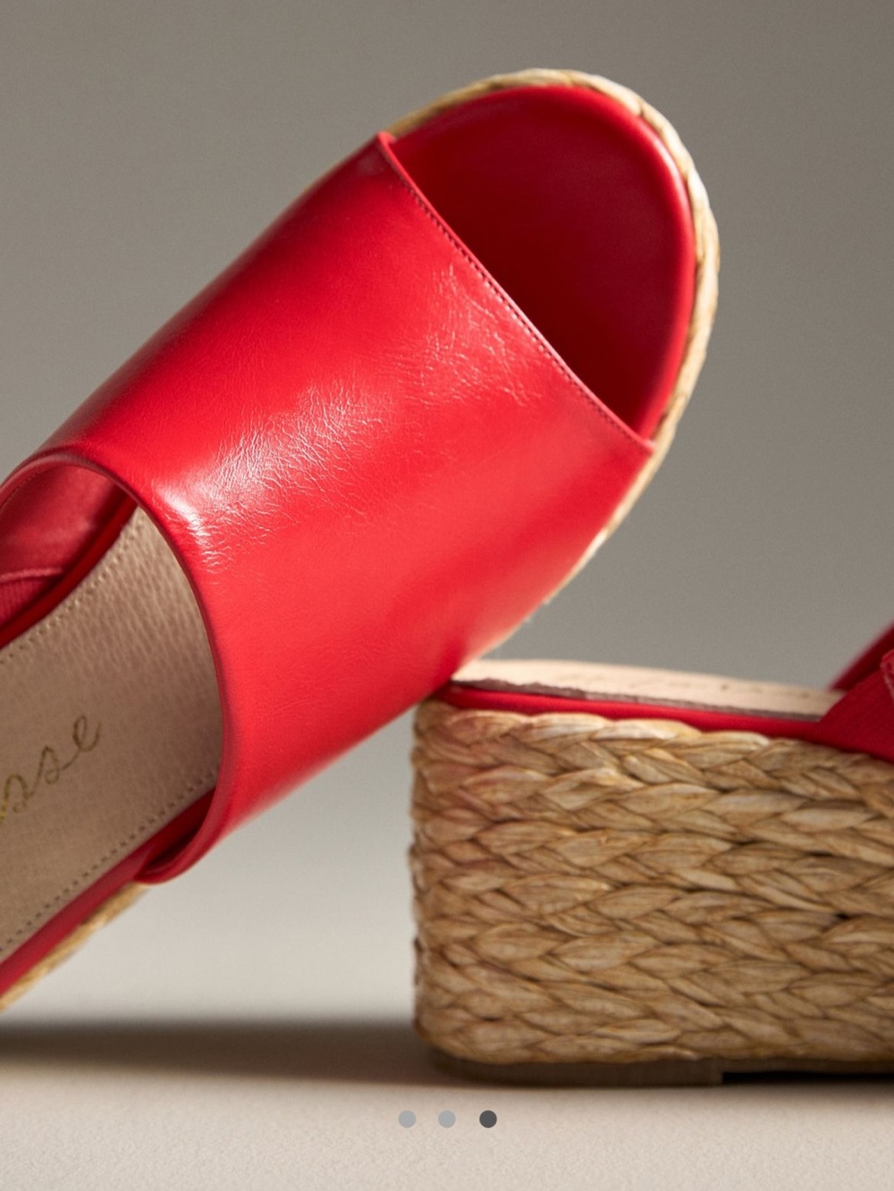 Anthropologie Red Leather Platform Espadrille Wedge Slides